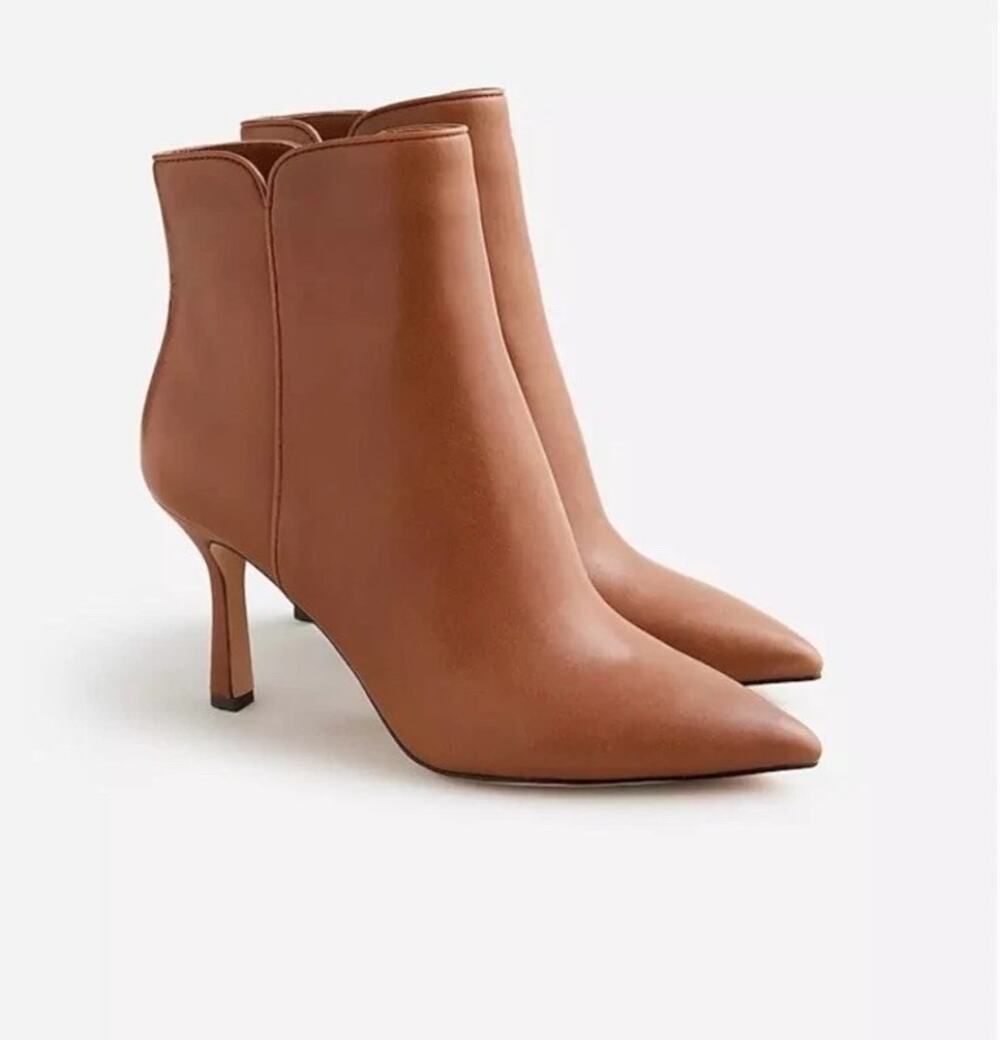 J.Crew Deep Caramel Leather Pointed Toe Ankle Boots Size 7.5 NWOB